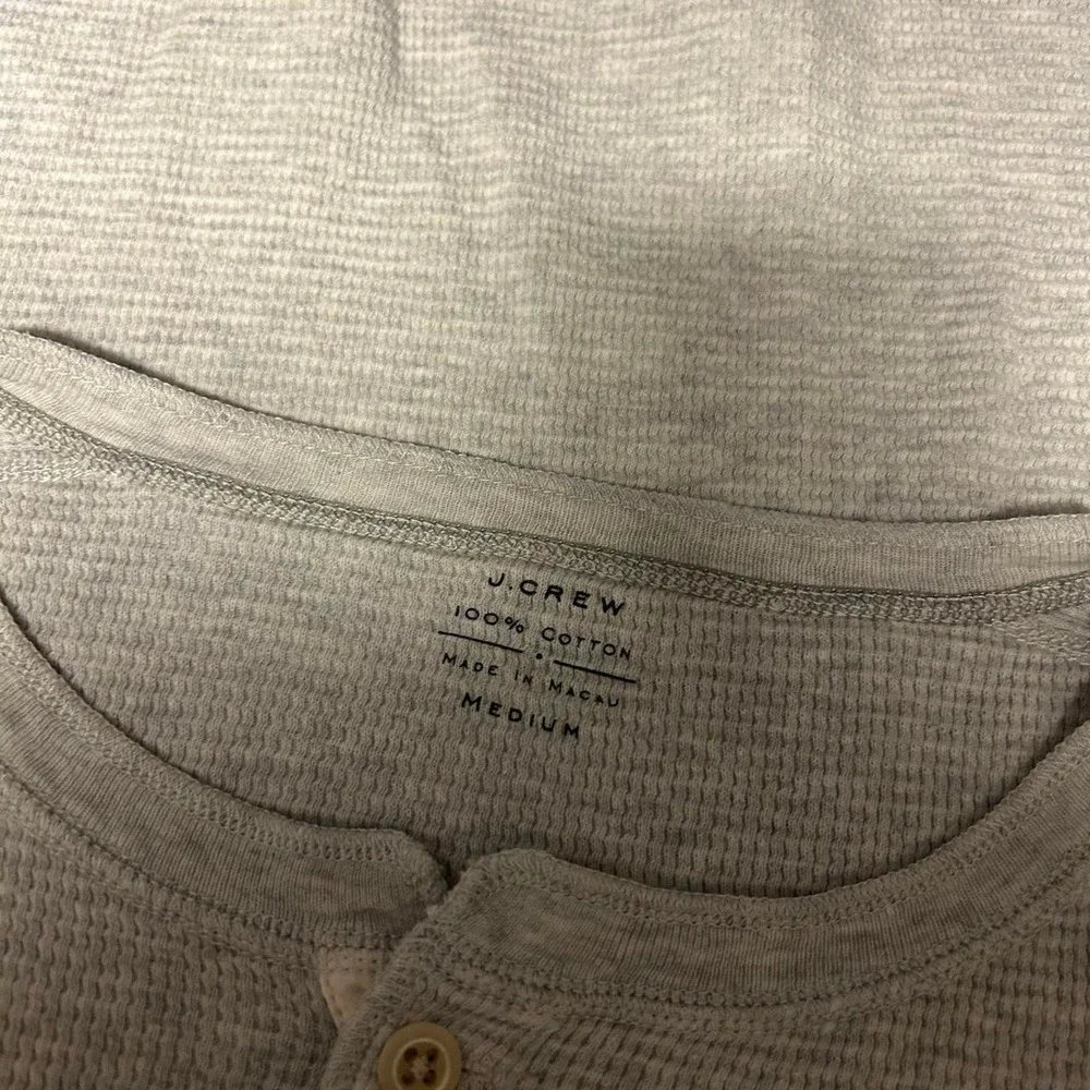 Vintage J. Crew Grey Waffle Knit Henley Thermal Shirt Mens Medium Y2K 2000s